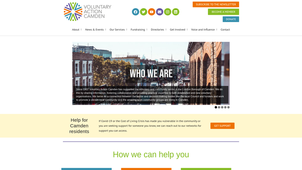 Screenshot of the Voluntary Action Camden website