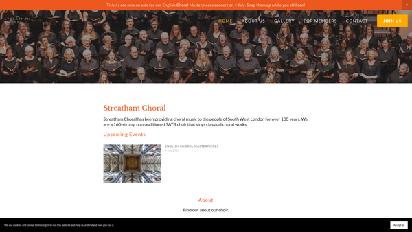 Screenshot of the Streatham Choral Society website