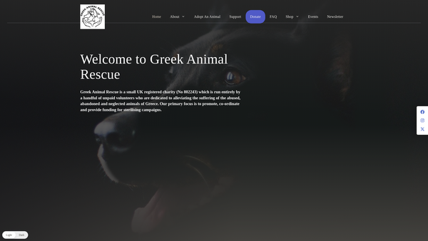 Screenshot of the Greek Animal Rescue (UK ) website