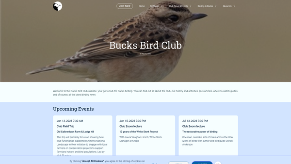 Screenshot of the Buckinghamshire Bird Club website