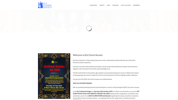 Screenshot of the Ely Choral Society website