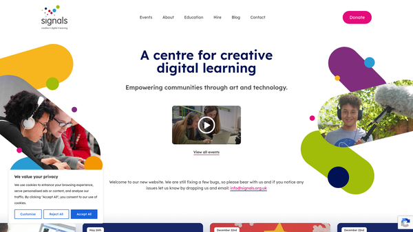 Screenshot of the 'Signals' Essex Media Centre Ltd website