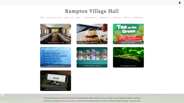 Screenshot of the Rampton Village Hall website