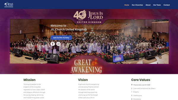 Screenshot of the Jesus Is Lord Fellowship Worldwide Inc. (Also Known As Jesus Is Lord Church) - United Kingdom Chapter website