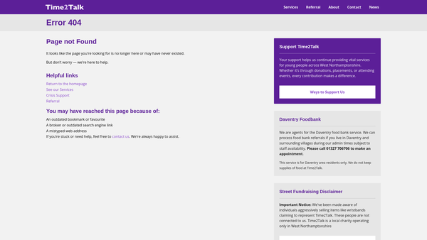 Screenshot of the Daventry Information And Counselling Service (Time To Talk) website