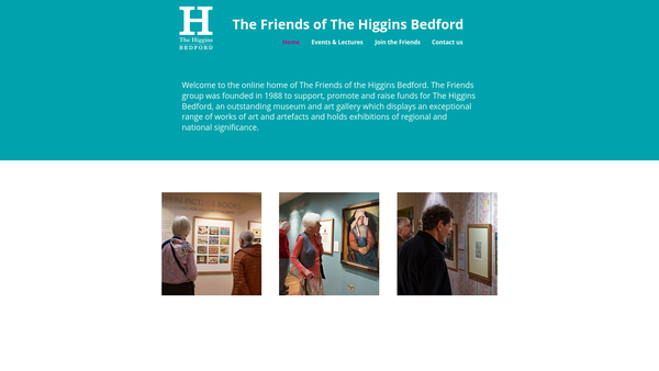Screenshot of the Friends Of The Higgins Art Gallery And Museum Bedford website