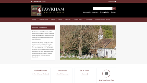 Screenshot of the Fawkham Village Hall website