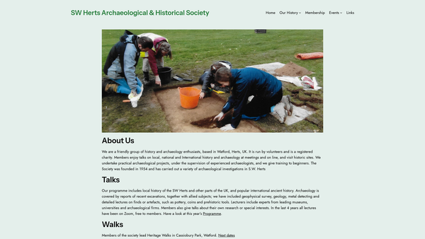 Screenshot of the South West Herts Archaeological And Historical Society website
