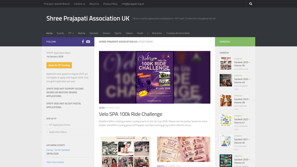 Screenshot of the Shree Prajapati Association (UK) website