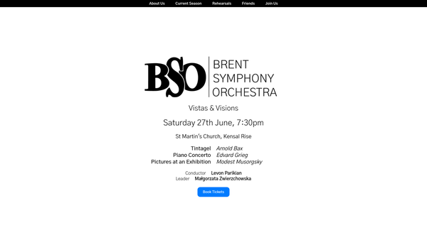 Screenshot of the Brent Symphony Orchestral Society website