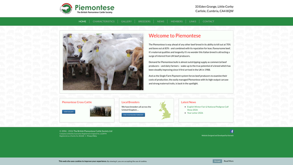 Screenshot of the The British Piemontese Cattle Society Limited website