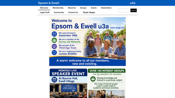 Screenshot of the Epsom And Ewell University Of The Third Age website