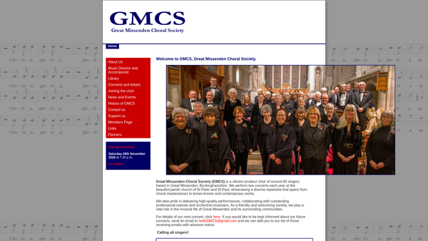Screenshot of the Great Missenden Choral Society website