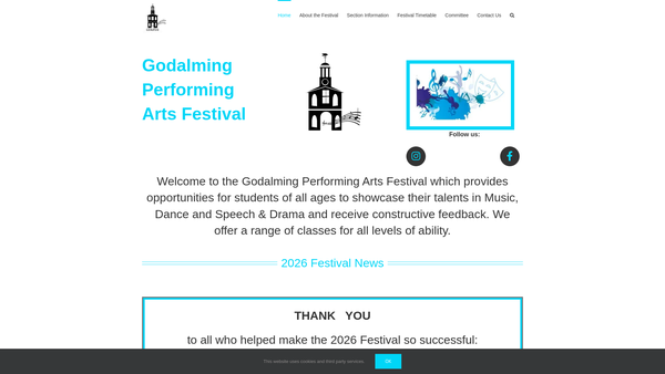 Screenshot of the Godalming Performing Arts Festival website