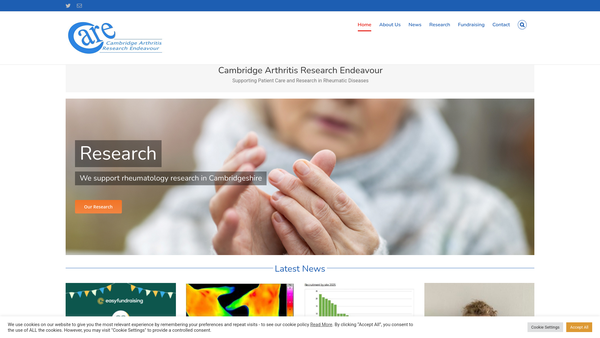 Screenshot of the Cambridge Arthritis Research Endeavour (Care) website