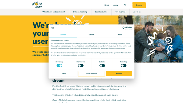 Screenshot of the Whizz-Kidz website
