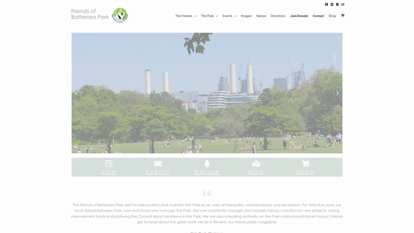 Screenshot of the Friends Of Battersea Park website