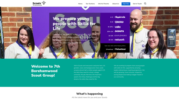 Screenshot of the 7th Borehamwood Scout Group website