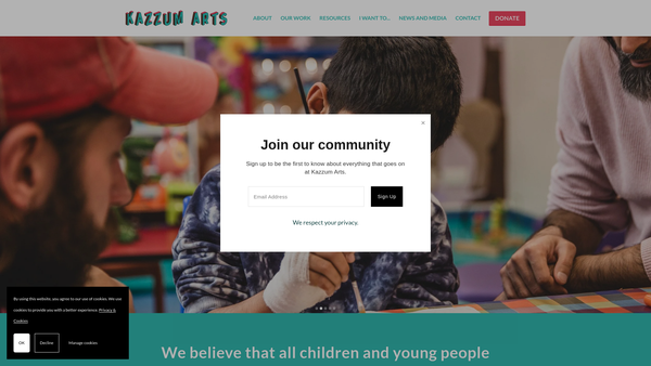 Screenshot of the Kazzum Arts Project website