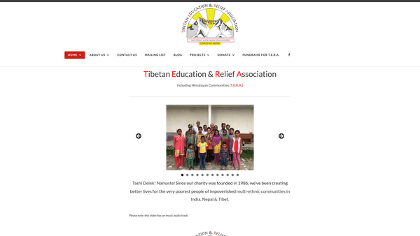 Screenshot of the The Tibetan Education & Relief Association (Including Himalayan Communities) website