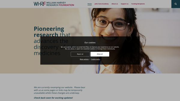 Screenshot of the The William Harvey Research Foundation website