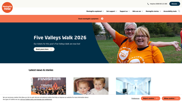 Screenshot of the Meningitis Now website