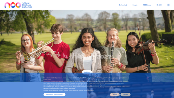 Screenshot of the National Children's Orchestras Of Great Britain website