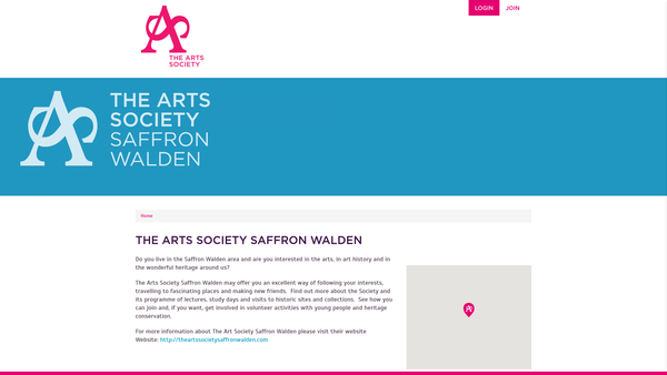 Screenshot of the The Arts Society Saffron Walden website