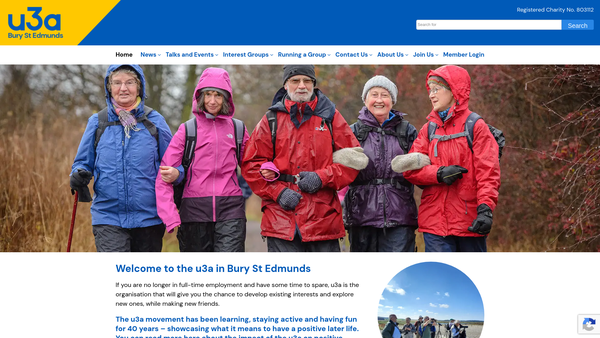 Screenshot of the Bury St Edmunds Branch Of The Third Age Trust(u3a) website