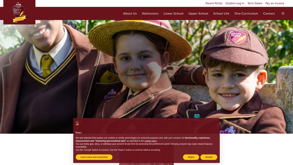 Screenshot of the Gads Hill School website