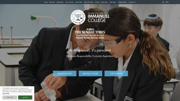 Screenshot of the The Charles Kalms, Henry Ronson Immanuel College website