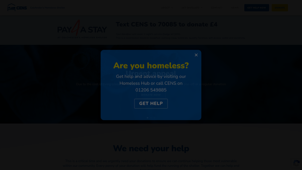 Screenshot of the Colchester Engagement & Next Steps Ltd website