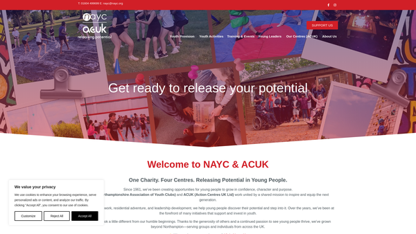 Screenshot of the Northamptonshire Association Of Youth Clubs website