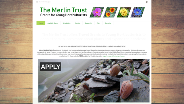 Screenshot of the The Merlin Trust website
