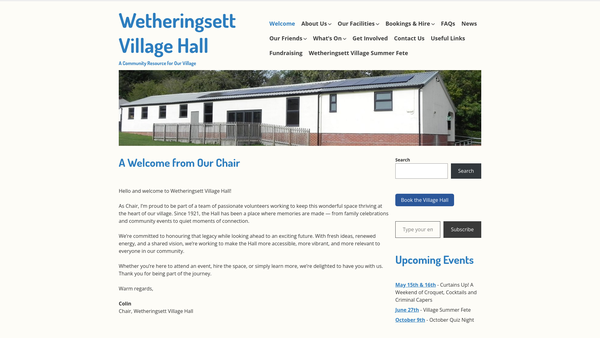 Screenshot of the Wetheringsett Village Hall website