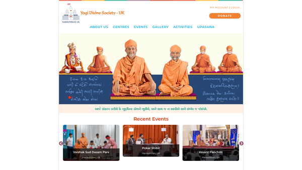 Screenshot of the Yogi Divine Society (UK) website