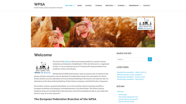 Screenshot of the World's Poultry Science Association United Kingdom Branch website