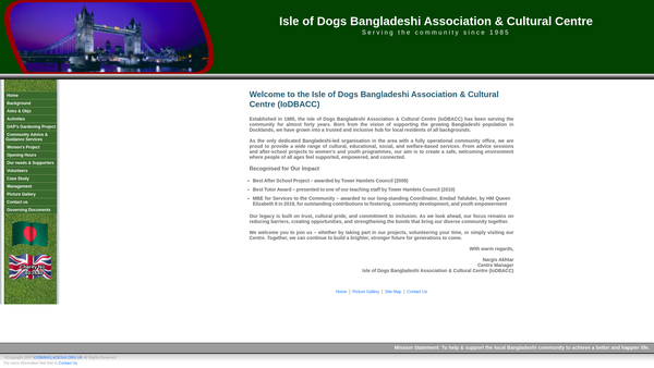 Screenshot of the The Isle Of Dogs Bangladeshi Association And Cultural Centre website