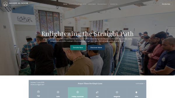 Screenshot of the West Norfolk Islamic Association website