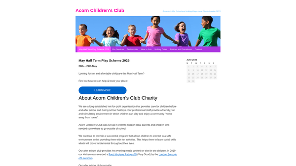Screenshot of the Acorn Children's Club website