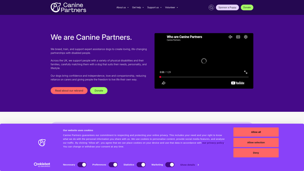 Screenshot of the Canine Partners For Independence website