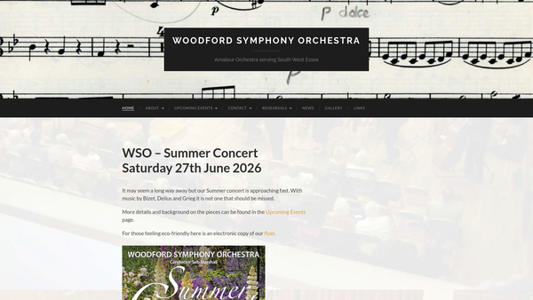 Screenshot of the Woodford Symphony Orchestra website