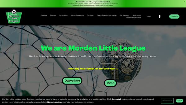 Screenshot of the Morden Little League Football website