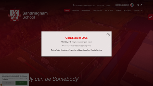 Screenshot of the Sandringham School Parent Teacher Association website