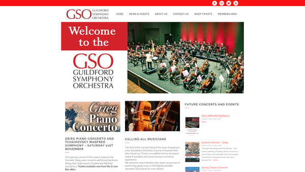 Screenshot of the The Society Of The Guildford Symphony Orchestra website