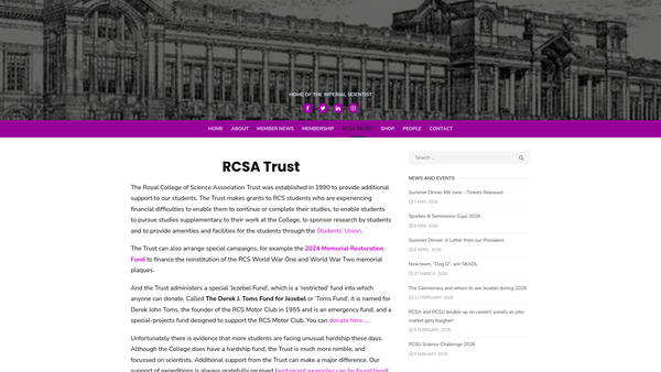 Screenshot of the Royal College Of Science Association Trust website