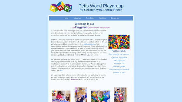 Screenshot of the Petts Wood Playgroup (For Children With Special Needs) website