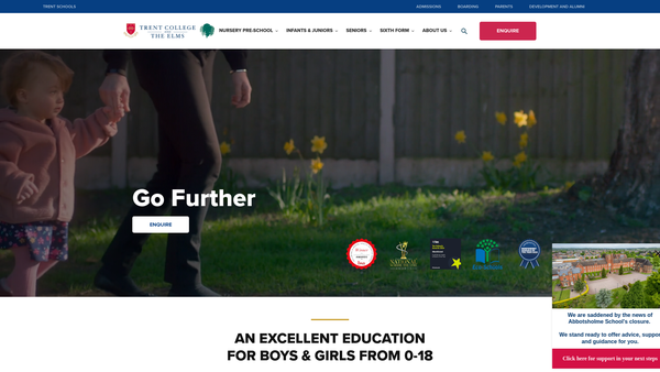 Screenshot of the Old Tridents Society In Connection With Trent College website