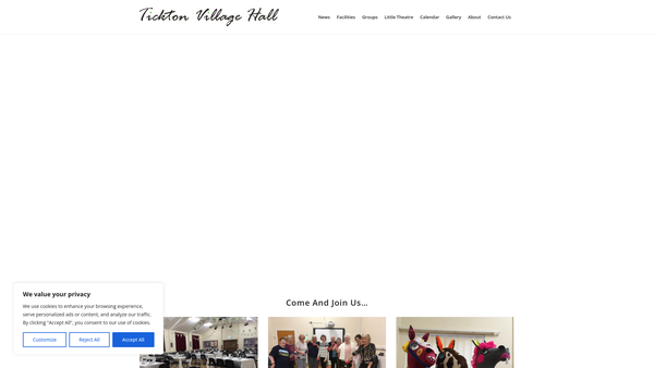 Screenshot of the Tickton Village Hall website