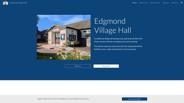 Screenshot of the Edgmond Village Hall website